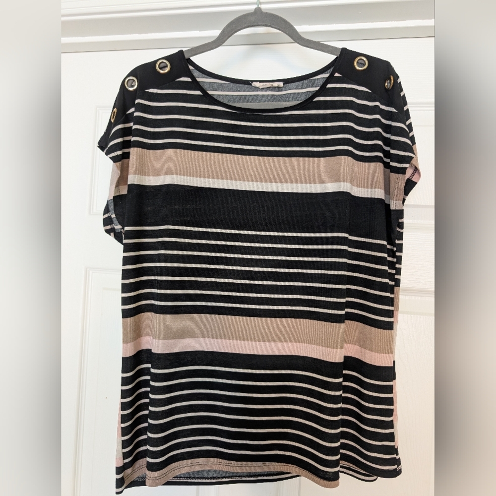 Club Monaco Black and Cream Striped Blouse